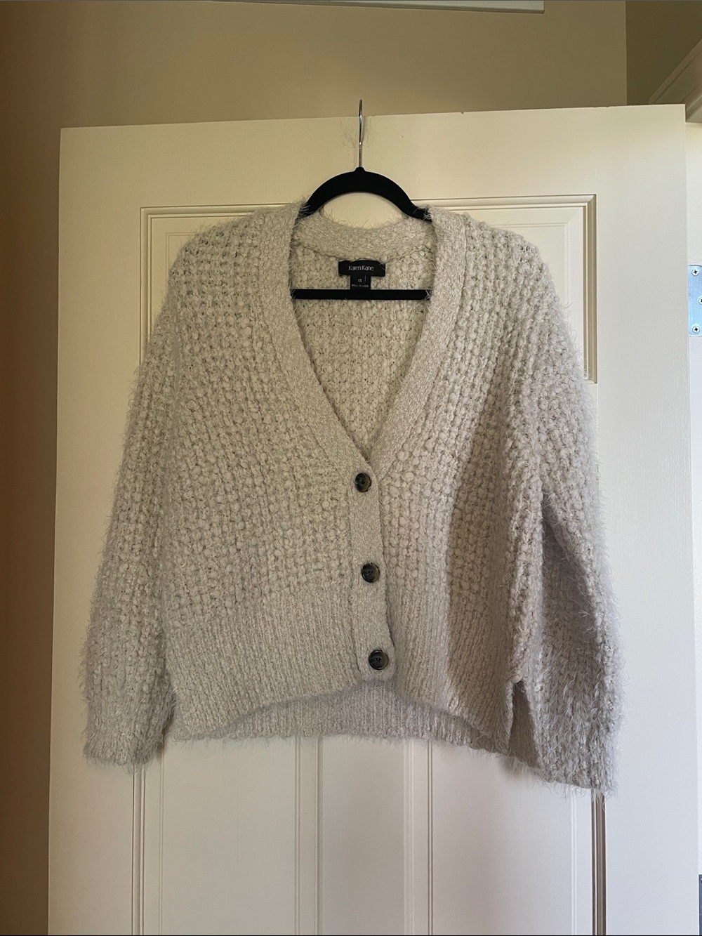 Karen Kane Cream Textured V-Neck Button Cardigan